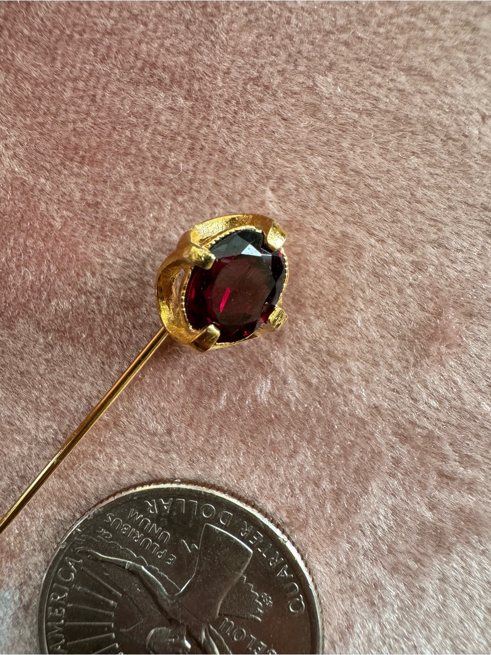 Vintage Gold Tone Red Stone Stick/Hat Pin - Picture 6 of 6